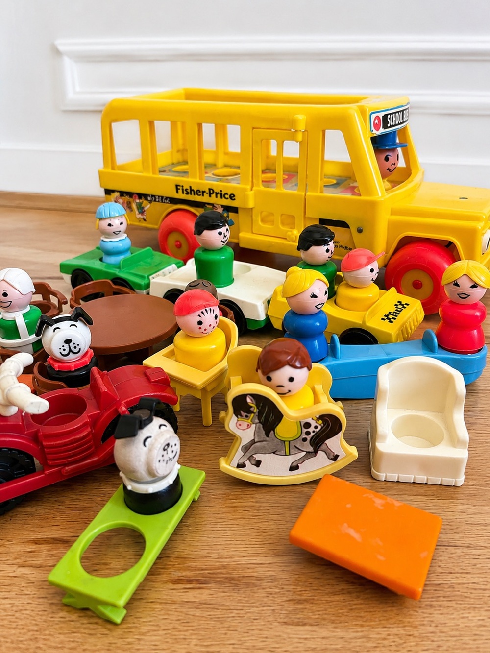 Vintage Fisher Price Little People School Bus 1965 1984 FP Toys Lot motorcycle - Picture 3 of 17